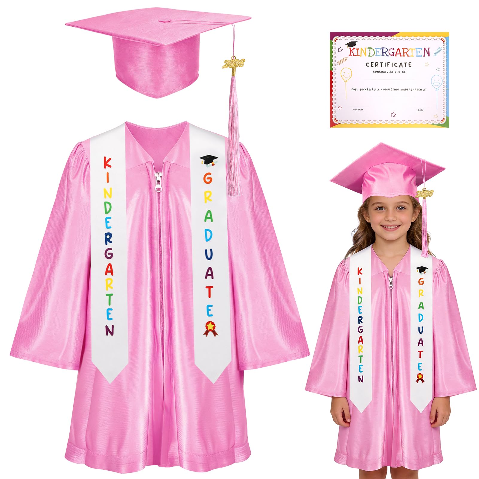 VICAMB Kindergarten Graduation Cap & Gown Set — 2026 Tassel, Sash, Cer ...