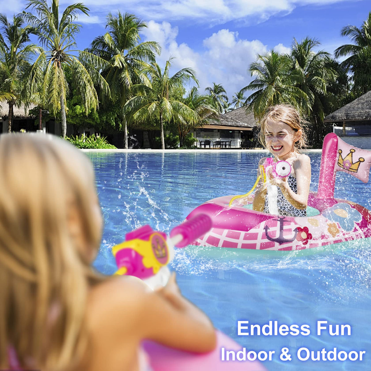 10Leccion float with built-in water gun, side view, perfect for splash battles