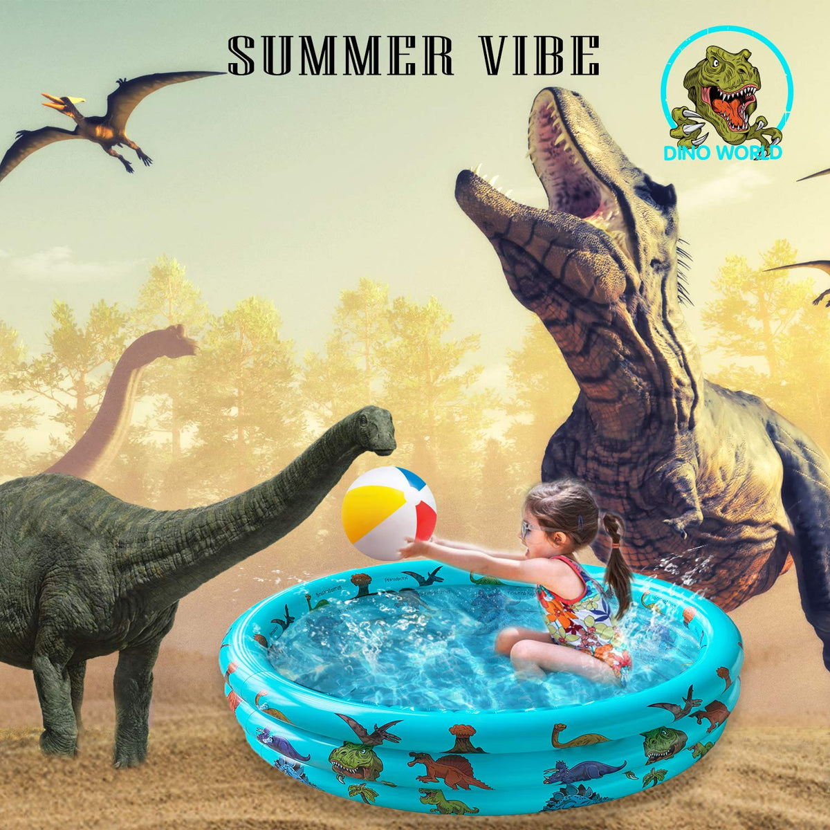 10Leccion Dinosaur Pool 3-ring top view highlighting stability