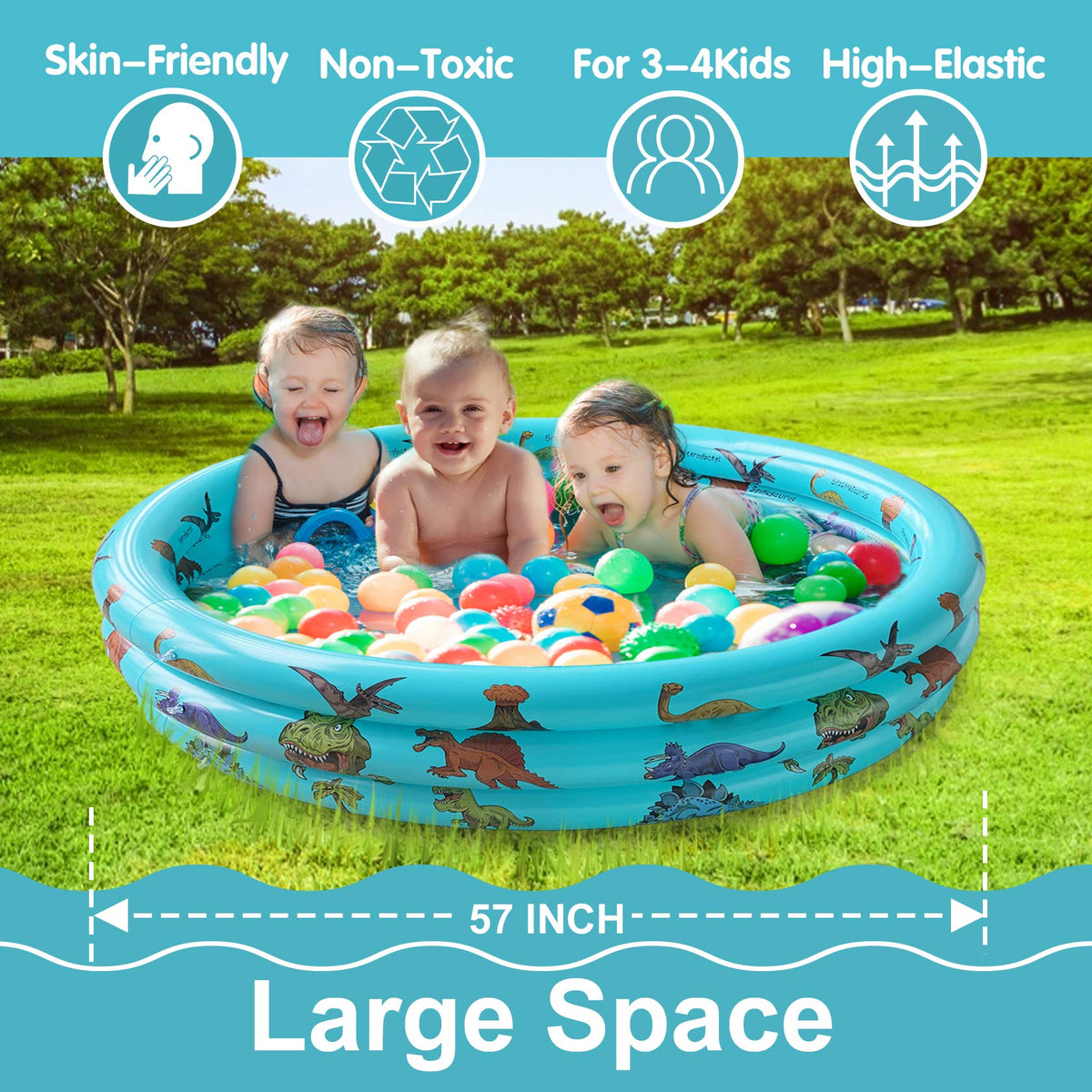 10Leccion Dinosaur Pool soft bubble bottom for comfortable splash time