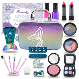 10Leccion kids makeup set mermaid palette in travel case for organized pretend play