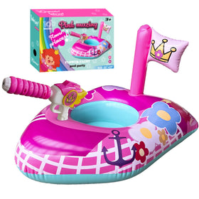 10Leccion pink flower yacht float, front view, ideal for imaginative pool play