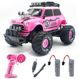 10Leccion pink RC truck front view, vibrant design and beginner-friendly control.