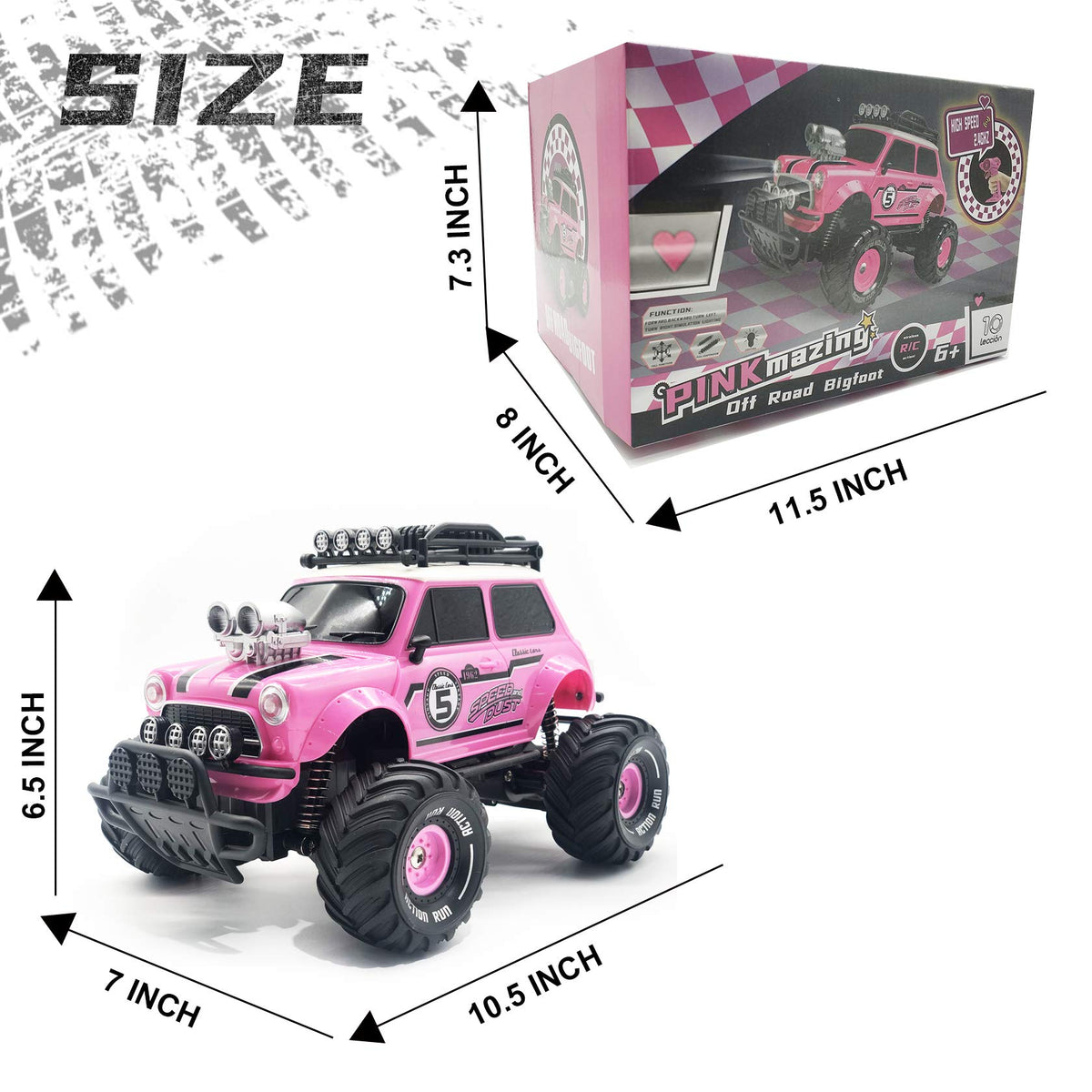 10Leccion pink RC truck in gift-ready packaging for easy gifting.