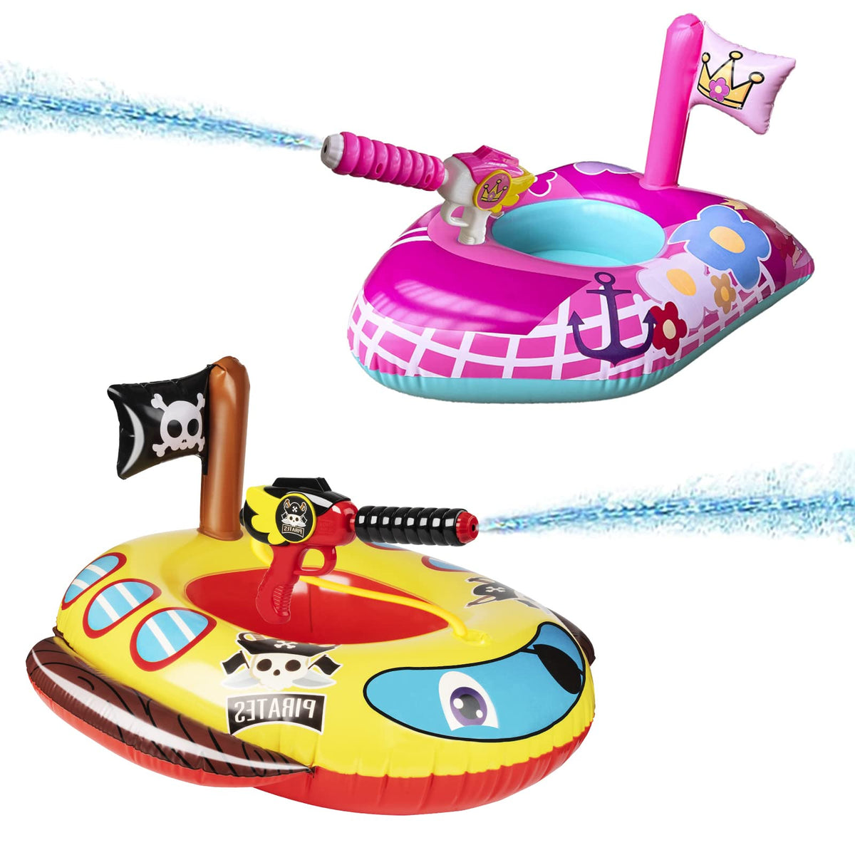 10Leccion pirate ship pool float with built-in squirt gun for endless water play.