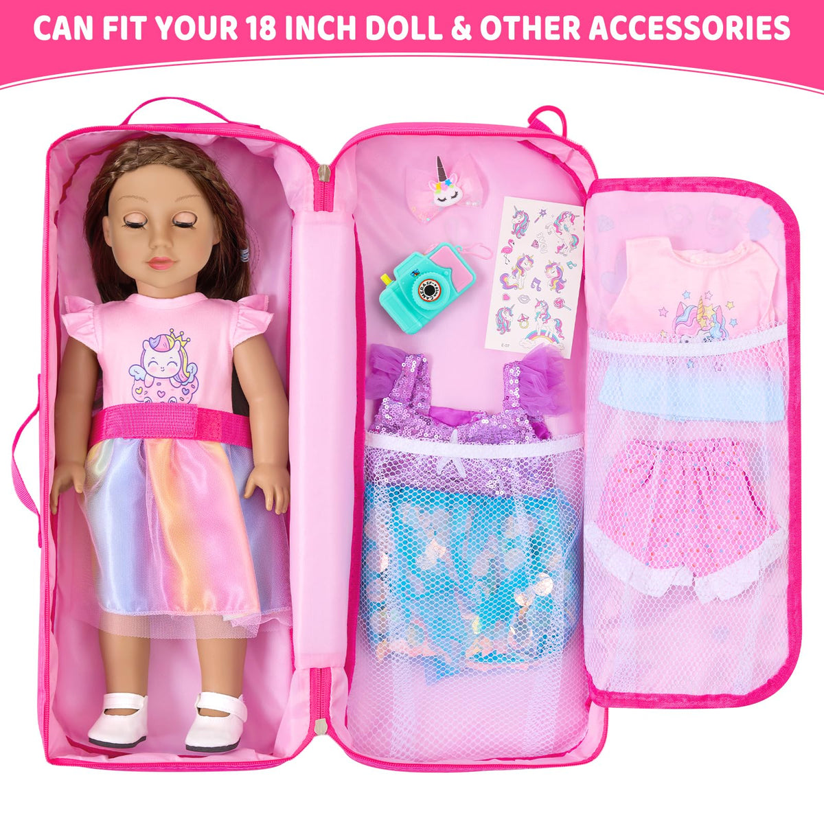 18INDC doll storage bag with transparent window for easy access