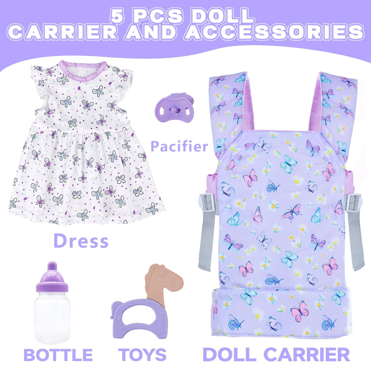 18INDC Purple doll dress worn with the carrier inspires complete outfits.