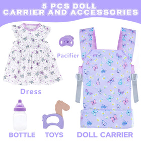 18INDC Purple doll dress worn with the carrier inspires complete outfits.