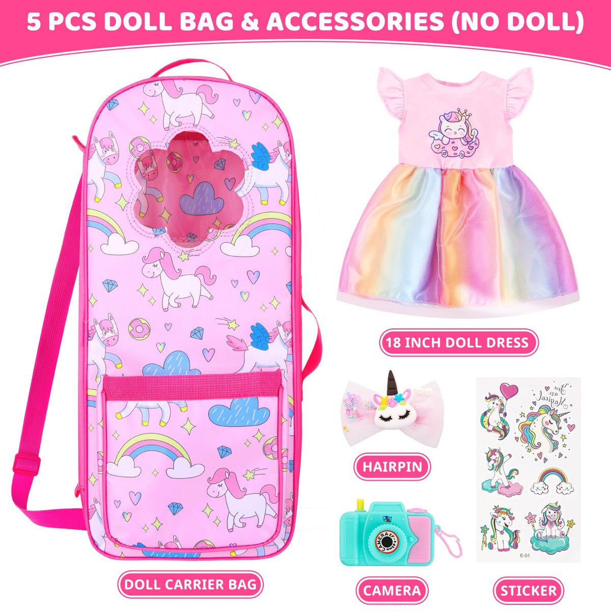 18INDC unicorn hair clip enhances doll hairstyle and color