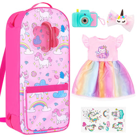 18INDC unicorn-pattern dress on 18-inch doll for rainbow fashion play