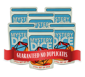 1985 Games Mystery Dice set of seven polyhedral dice for RPG sessions.