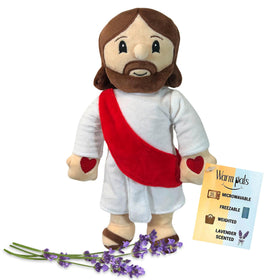 1i4 Group Jesus microwavable plush front view offers cozy warmth for any season.