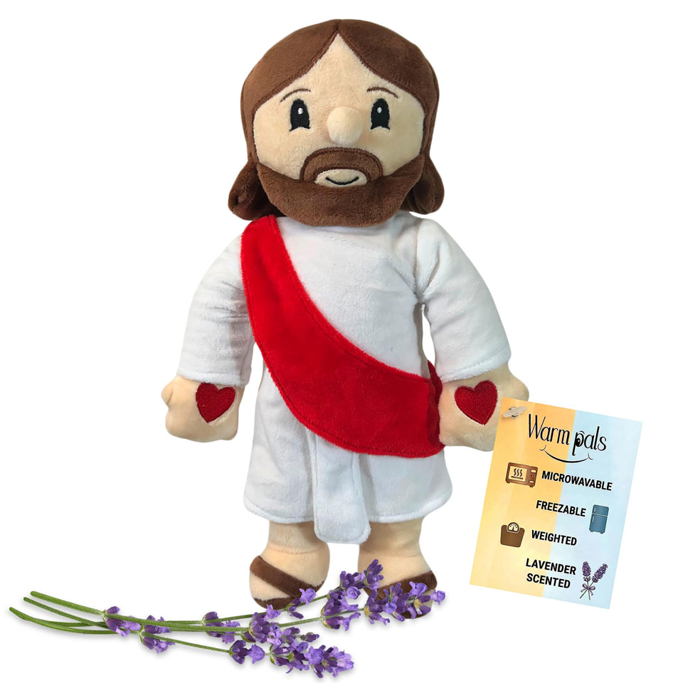 1i4 Group Jesus microwavable plush front view offers cozy warmth for any season.