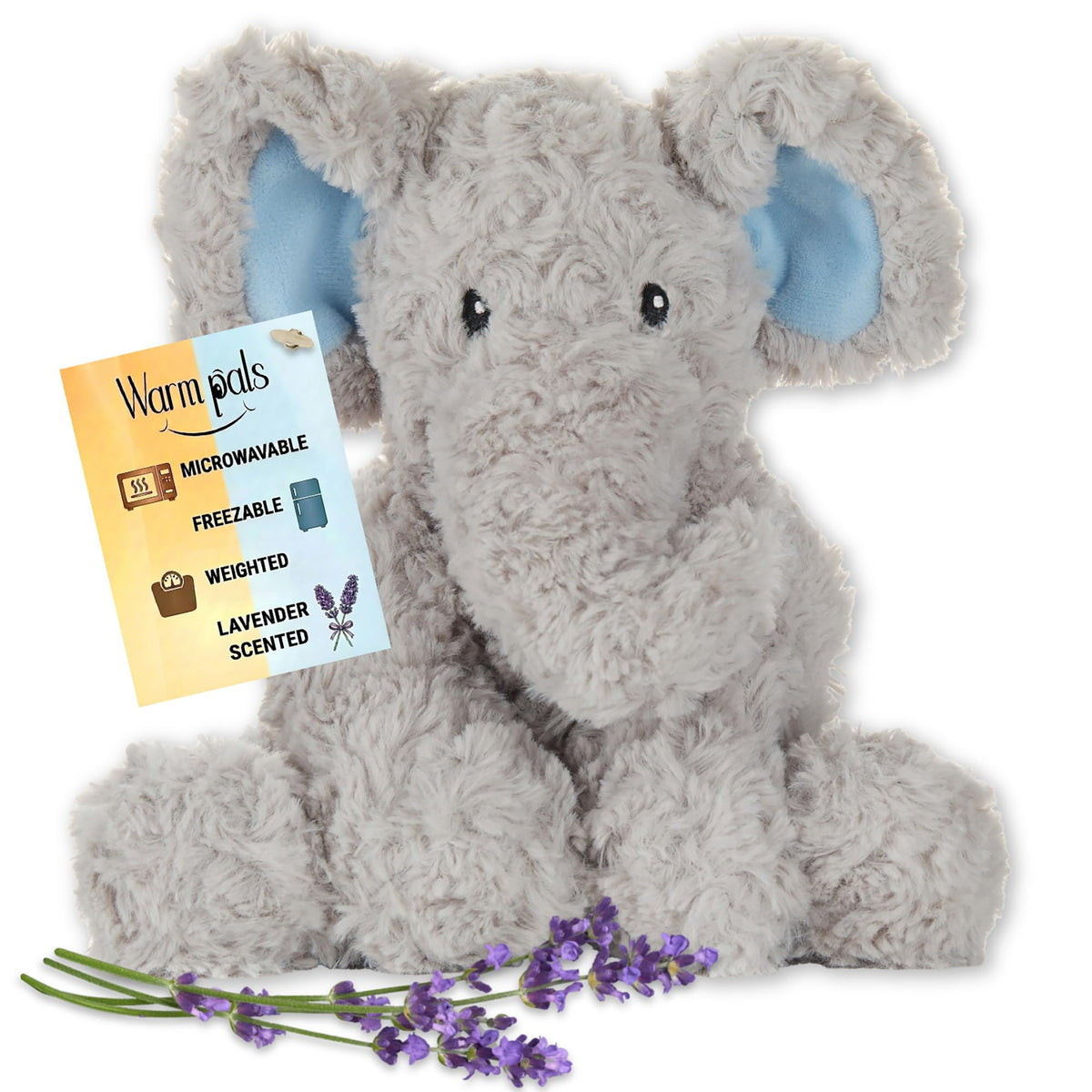 Sweet Elephant front view shows a soft, weighted plush ideal for comforting hugs.