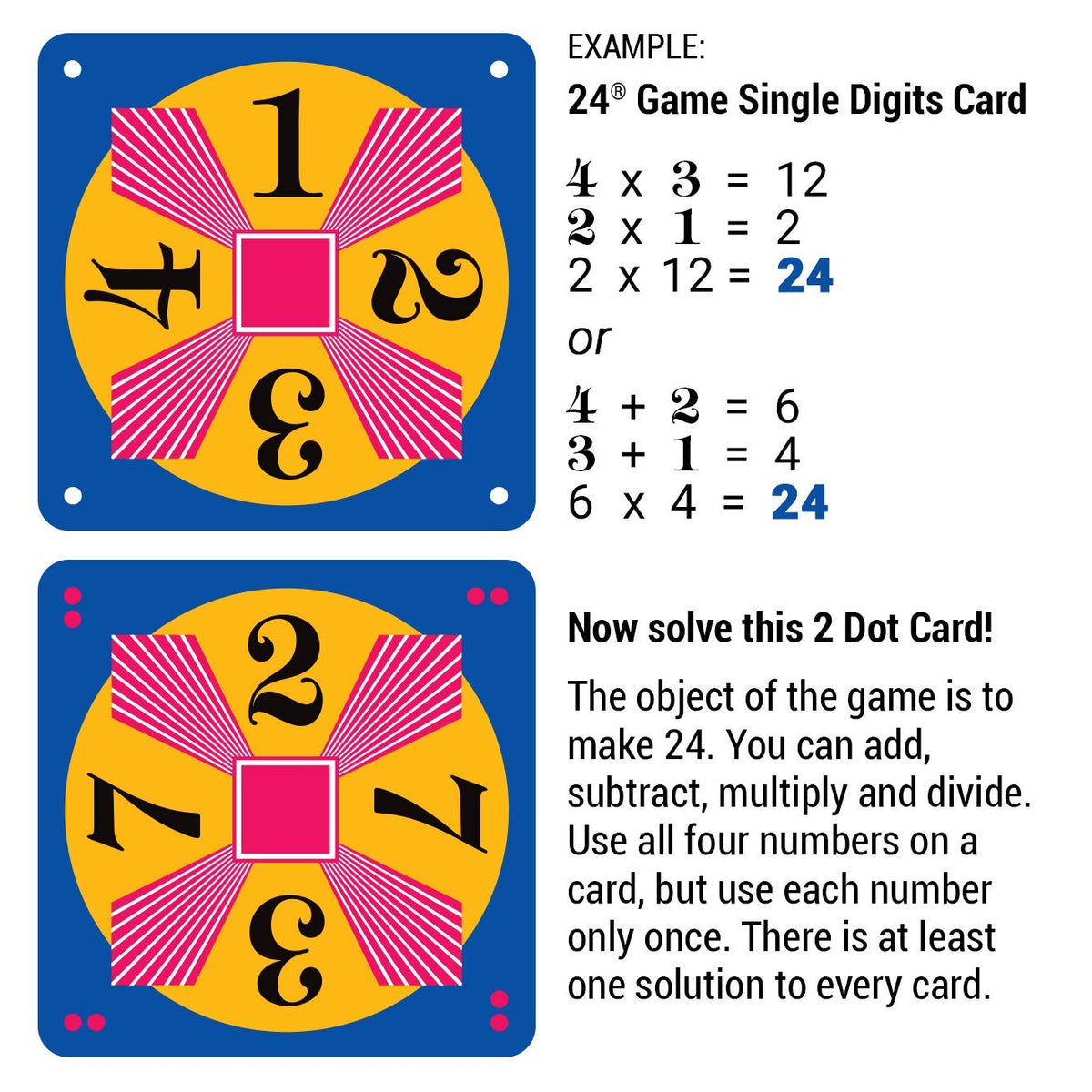 24 GAME Integers deck in use with 3-Dot cards for advanced puzzles