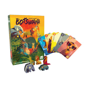 Botswana card artwork with bright colors and animal themes