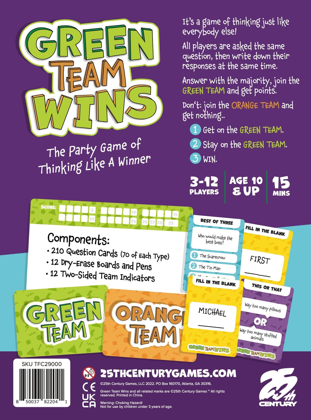 Green Team Wins play area, showcasing fast rounds for social play