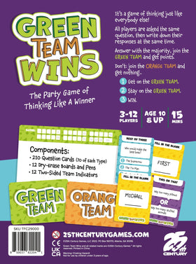 Green Team Wins play area, showcasing fast rounds for social play