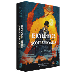 25th Century Games Jekyll Hyde vs Scotland Yard box front highlights quick two-player setup for cooperative play.