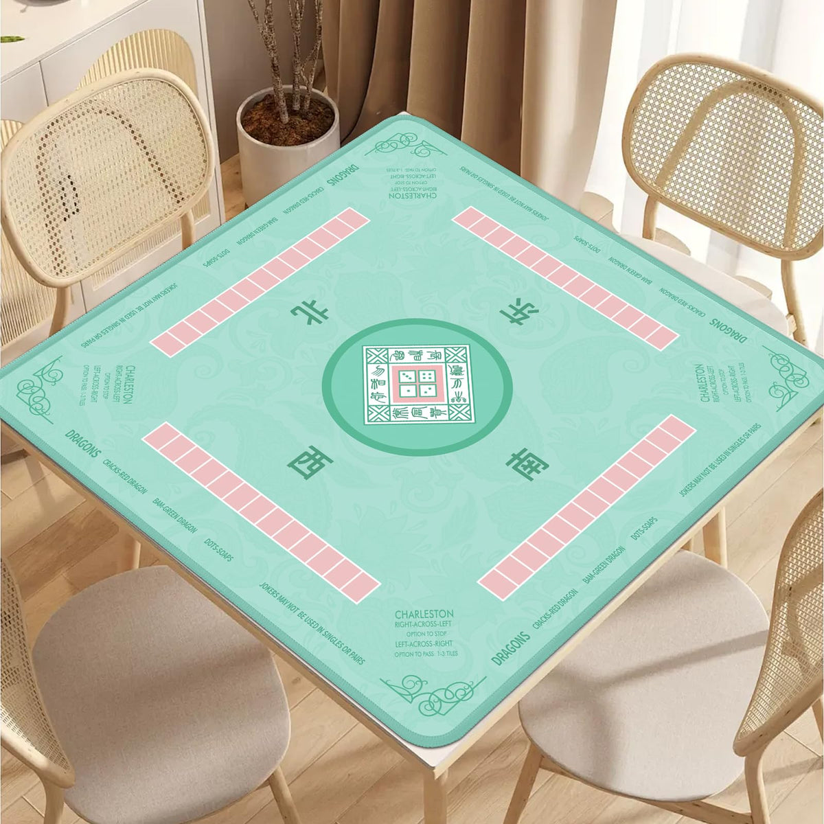 2F22E Mahjong Mat knit-stitched edges resist curling and wear
