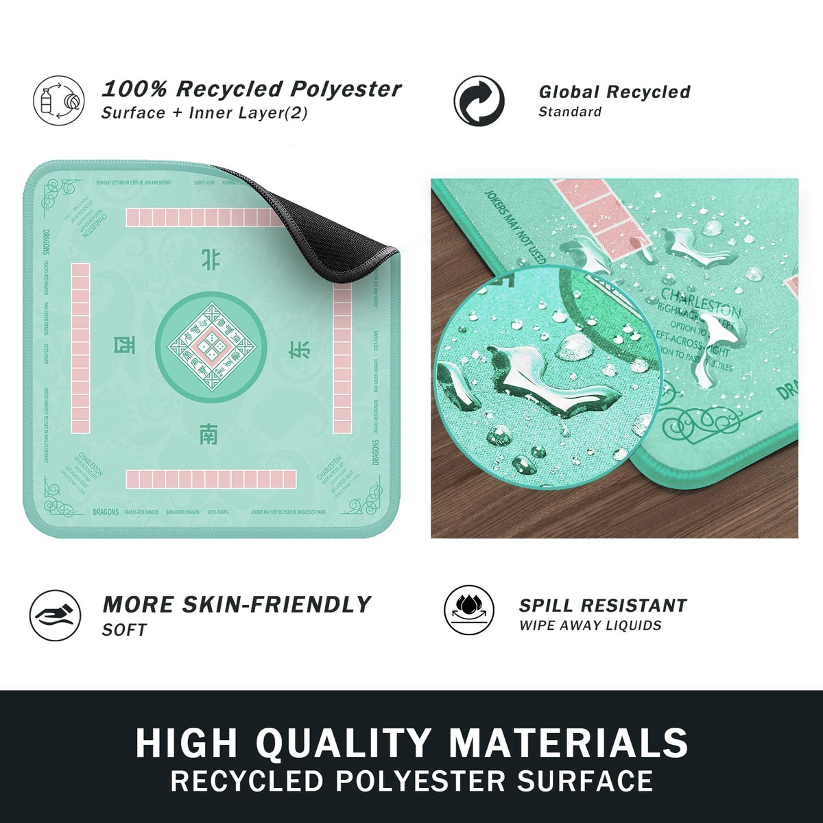 2F22E Mahjong Mat noise-reduction layer softens tile impacts