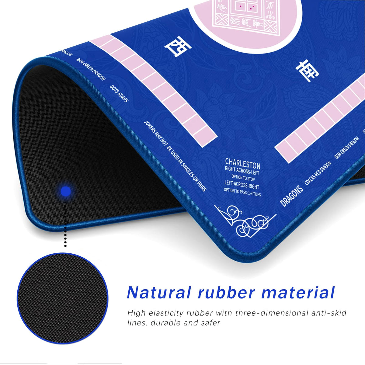 2F22E Mahjong Mat with non-slip backing provides stable play on any table.