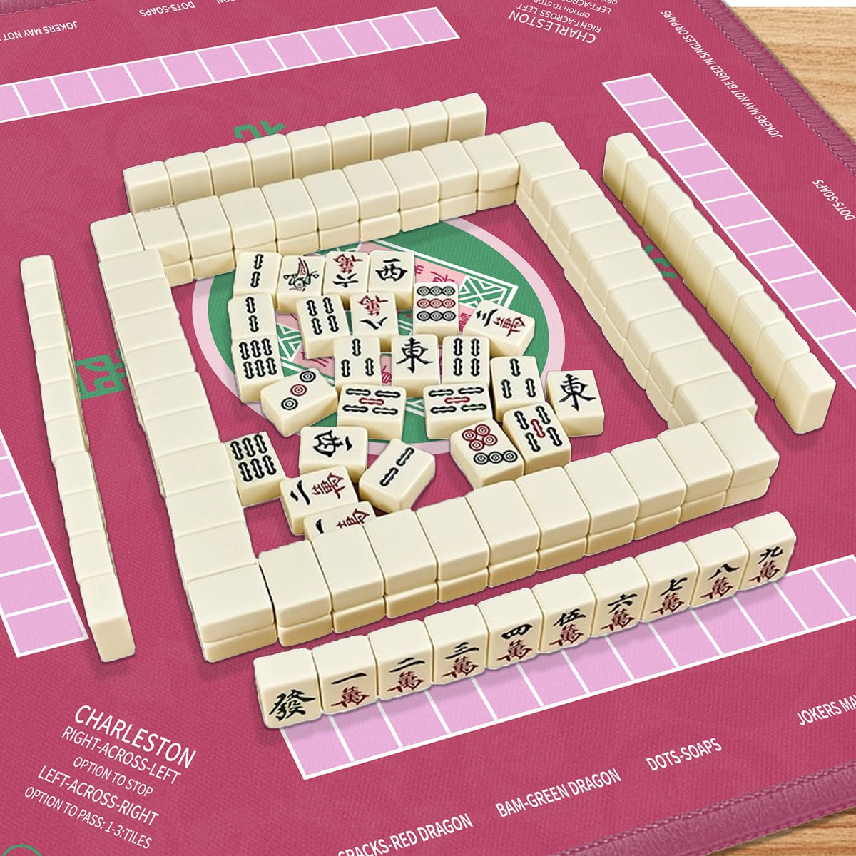 2F22E Mahjong Mat pink versatile for poker, board games, and dominoes.