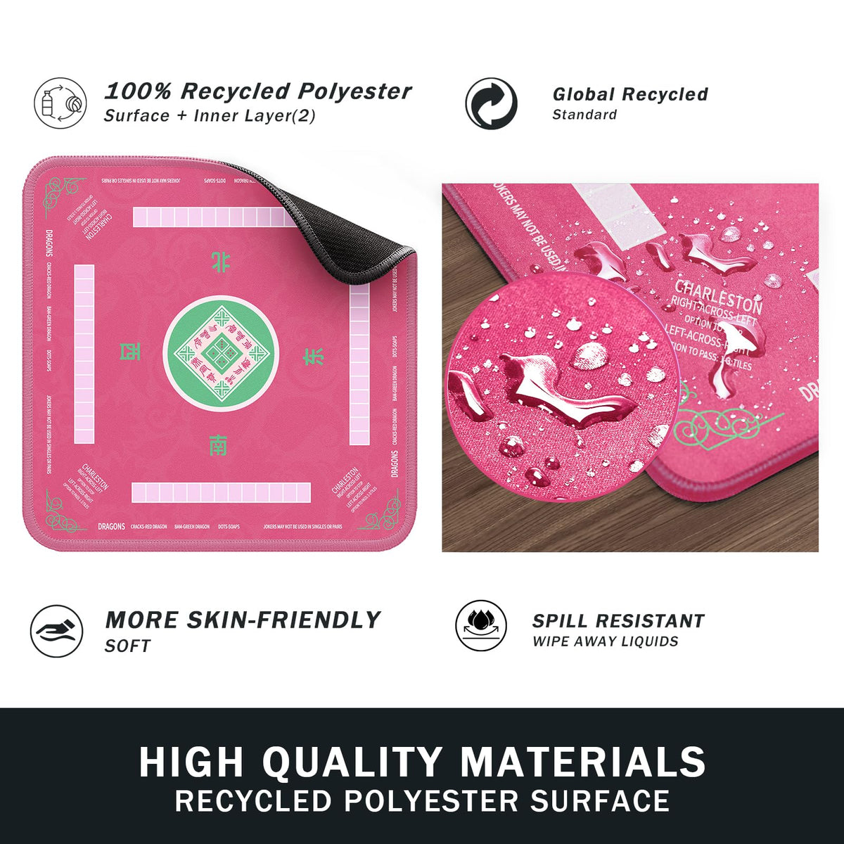 2F22E Mahjong Mat pink foldable design for easy storage.