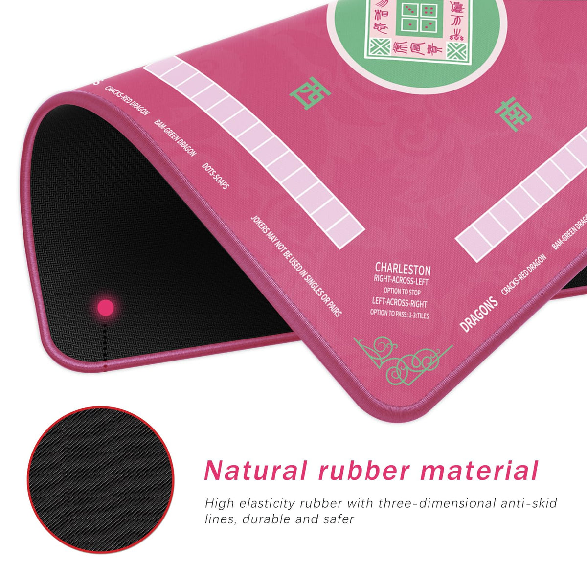 2F22E Mahjong Mat pink featuring a non-slip back for stable table play.