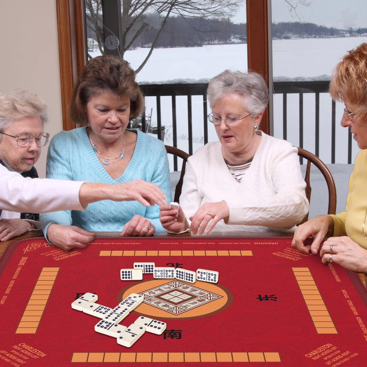 2F22E Mahjong mat with rules card for quick reference.