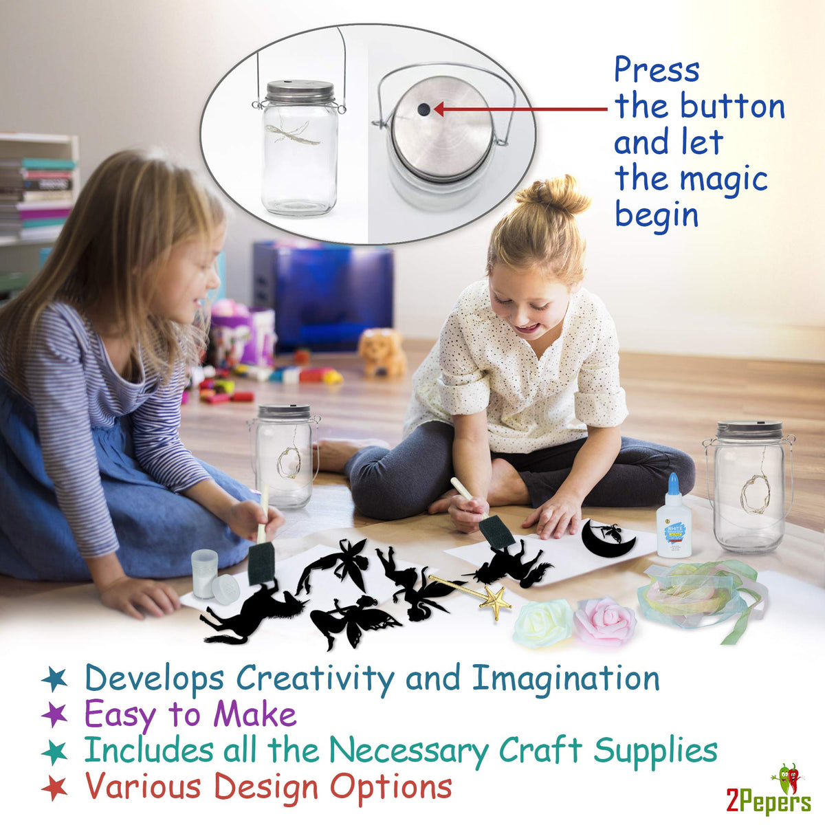 2Pepers LED light lids provide a gentle glow for kids' crafts at night.