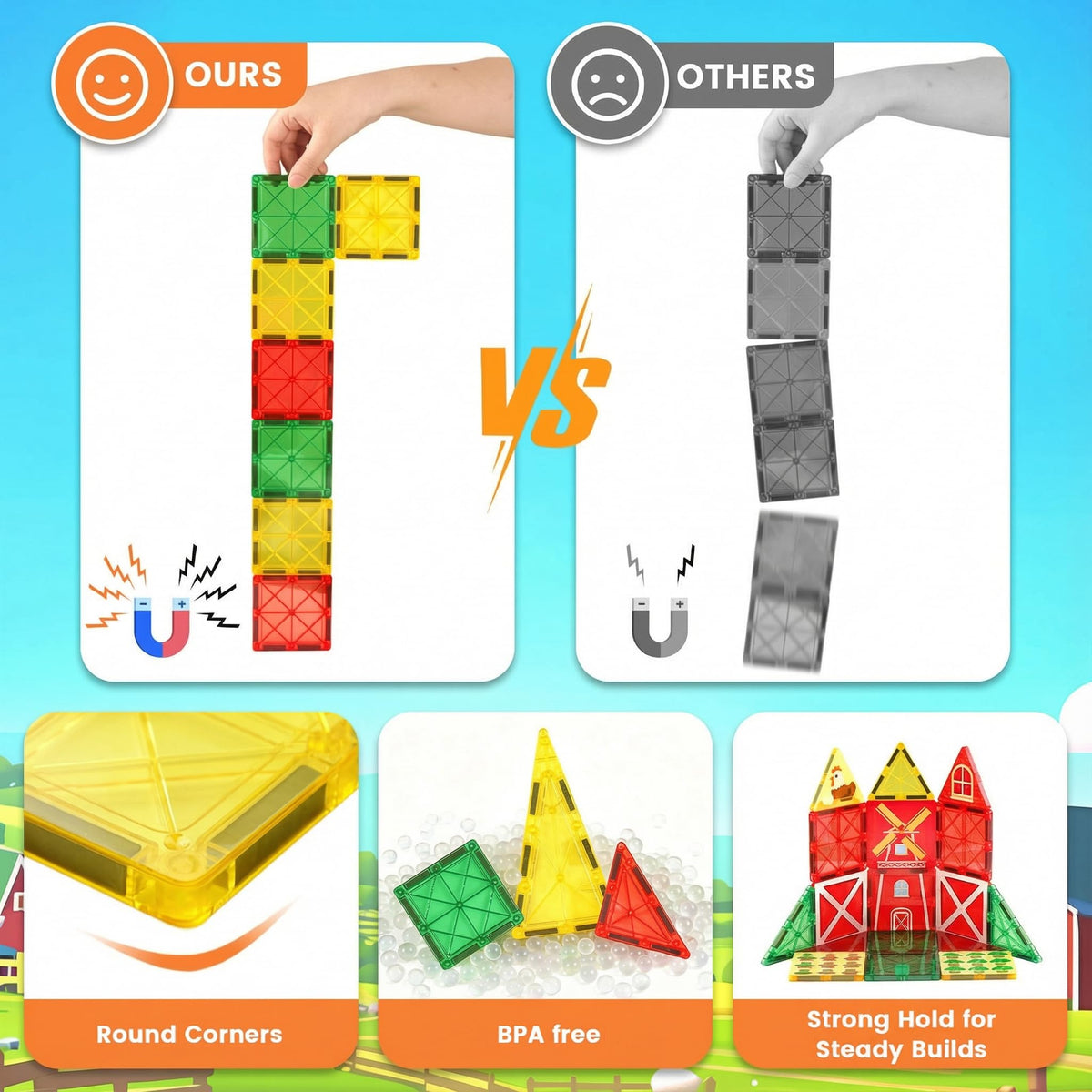 3 Otters magnetic tiles animal models bring farm characters to life during pretend play