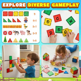 3 Otters magnetic tiles fences scene encourages cooperative play and storytelling