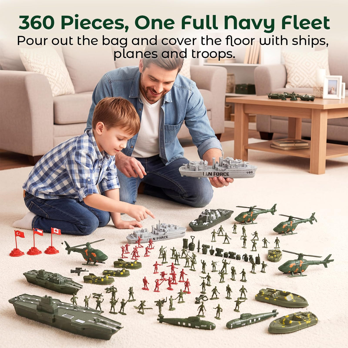 3 otters warship fleet with aircraft carrier for team-based battles.