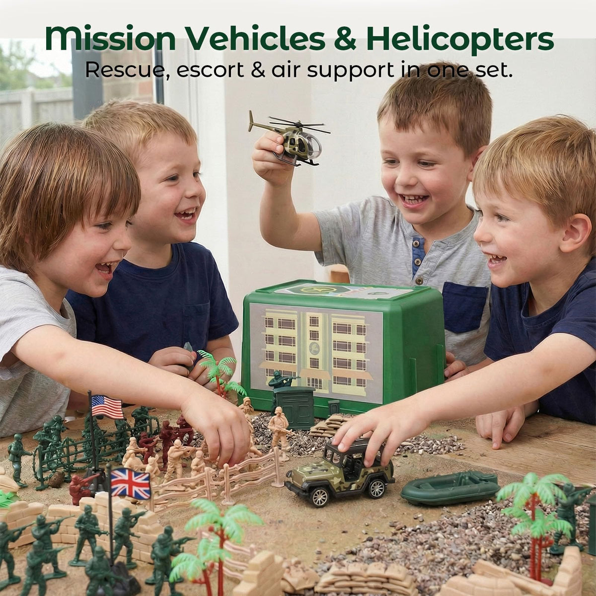 3 otters army playset helicopter for rescue scenarios and dynamic role-play.