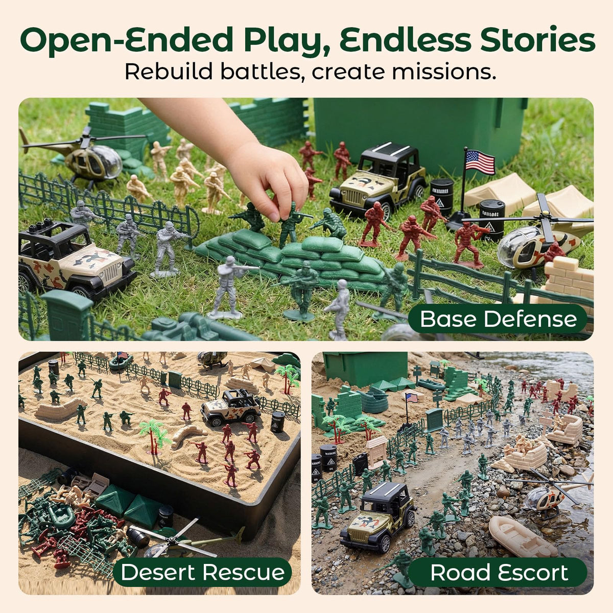 3 otters army playset patrol boat for water-based missions and adventures.