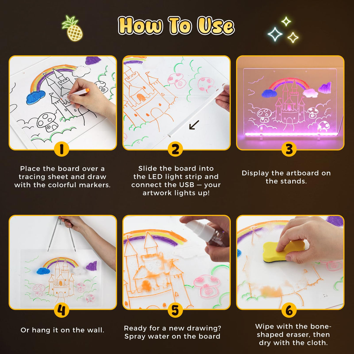 3 Otters LED drawing board for home or classroom multi-use message board