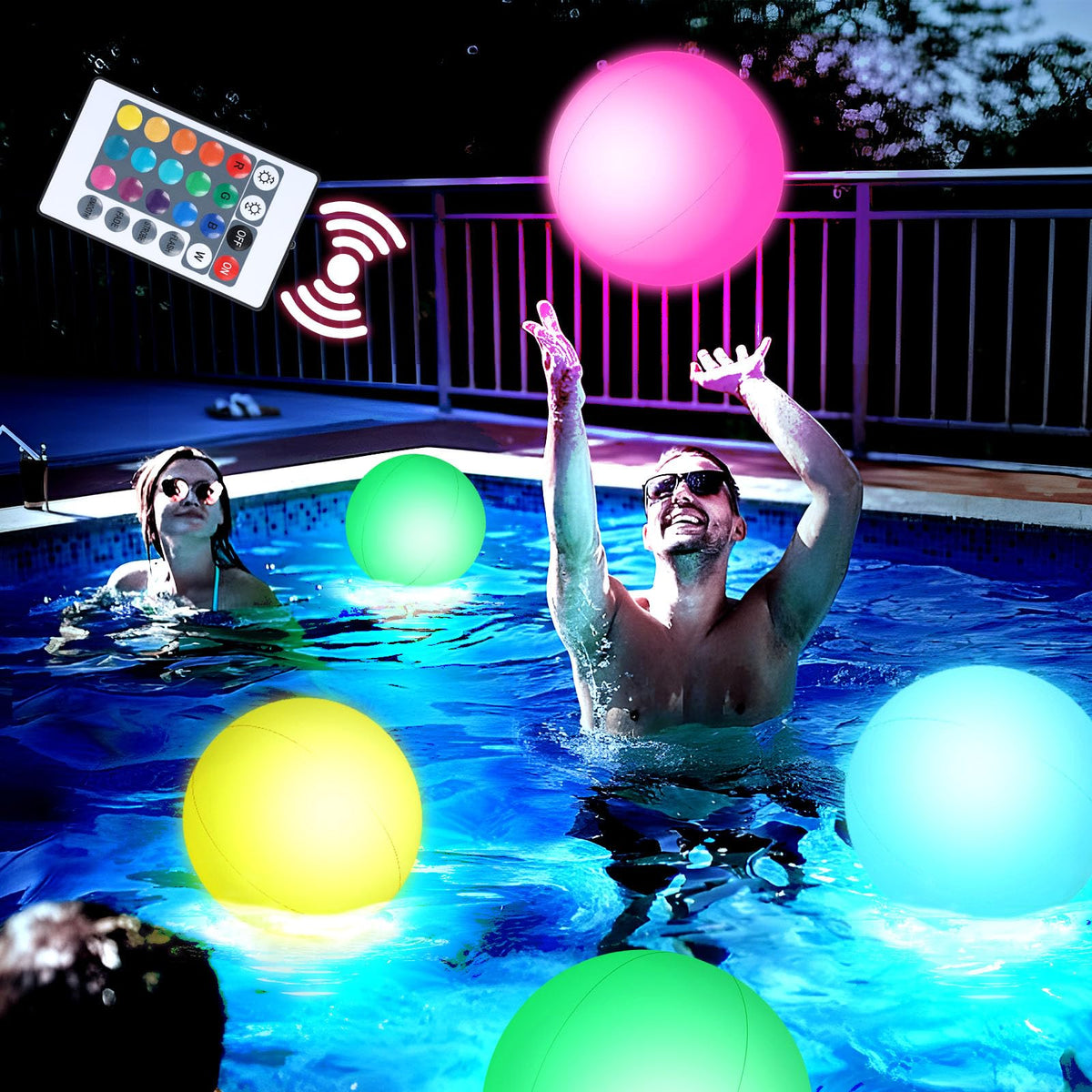 3 otters light-up beach ball with remote, ideal for dazzling pool parties.