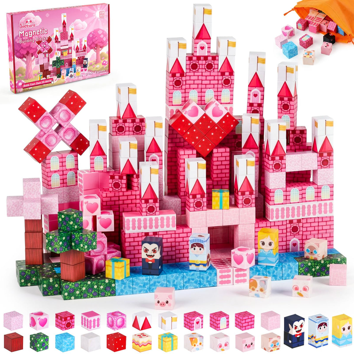 3 Otters Magnetic Blocks princess castle tower for imaginative play and storytelling