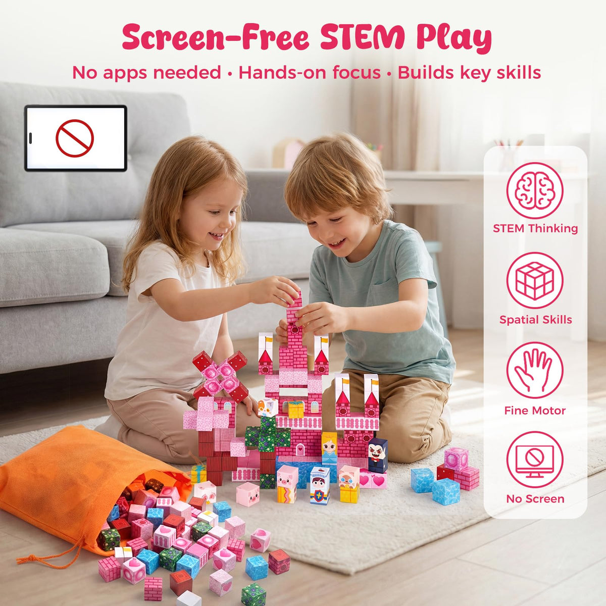3 Otters Magnetic Blocks princess town scene boosts fine motor skills through building