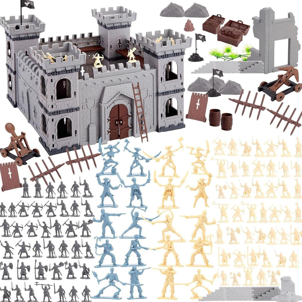 3 Otters medieval castle set with knights and towers for imaginative play and teamwork