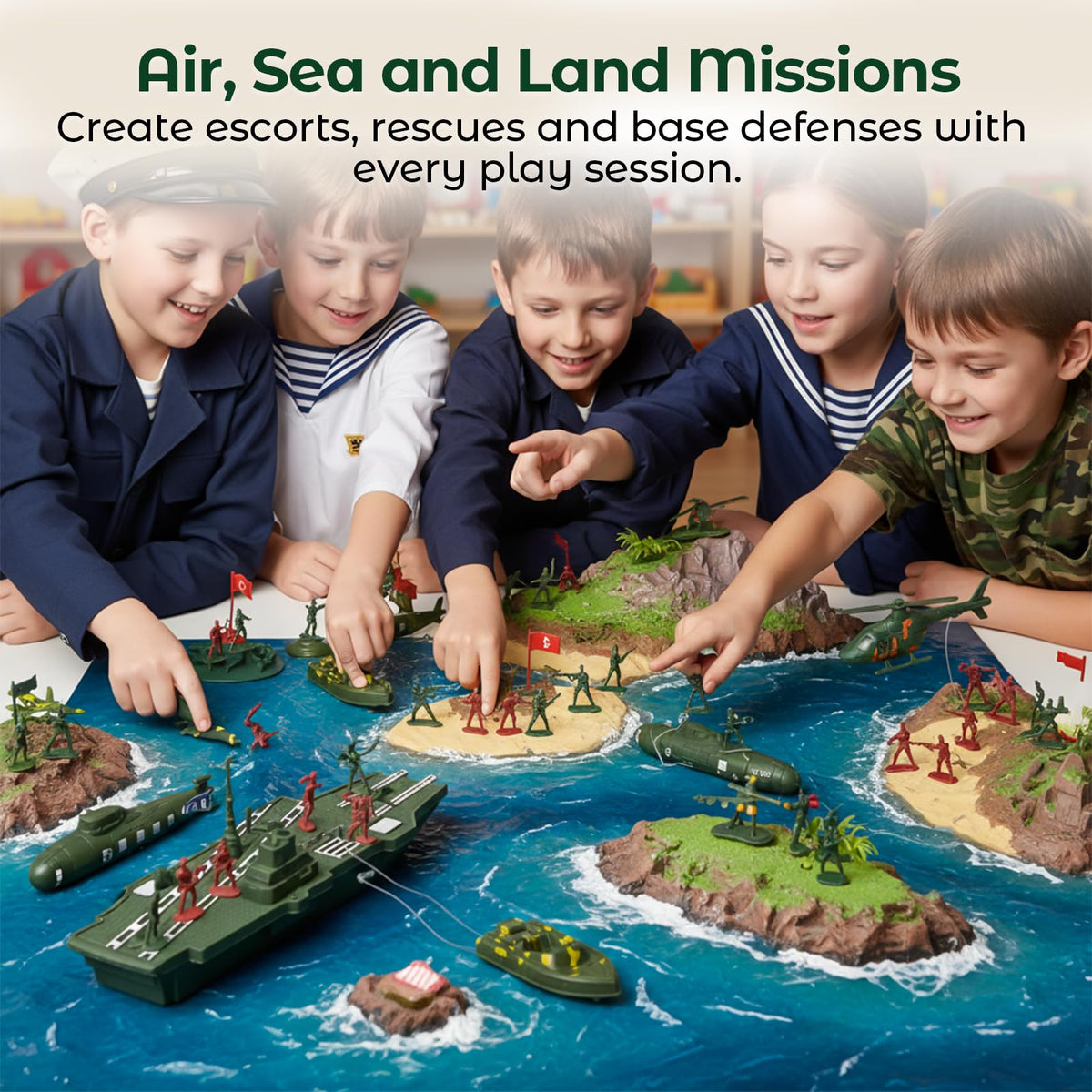 3 otters submarine and accessories for stealth missions during play.