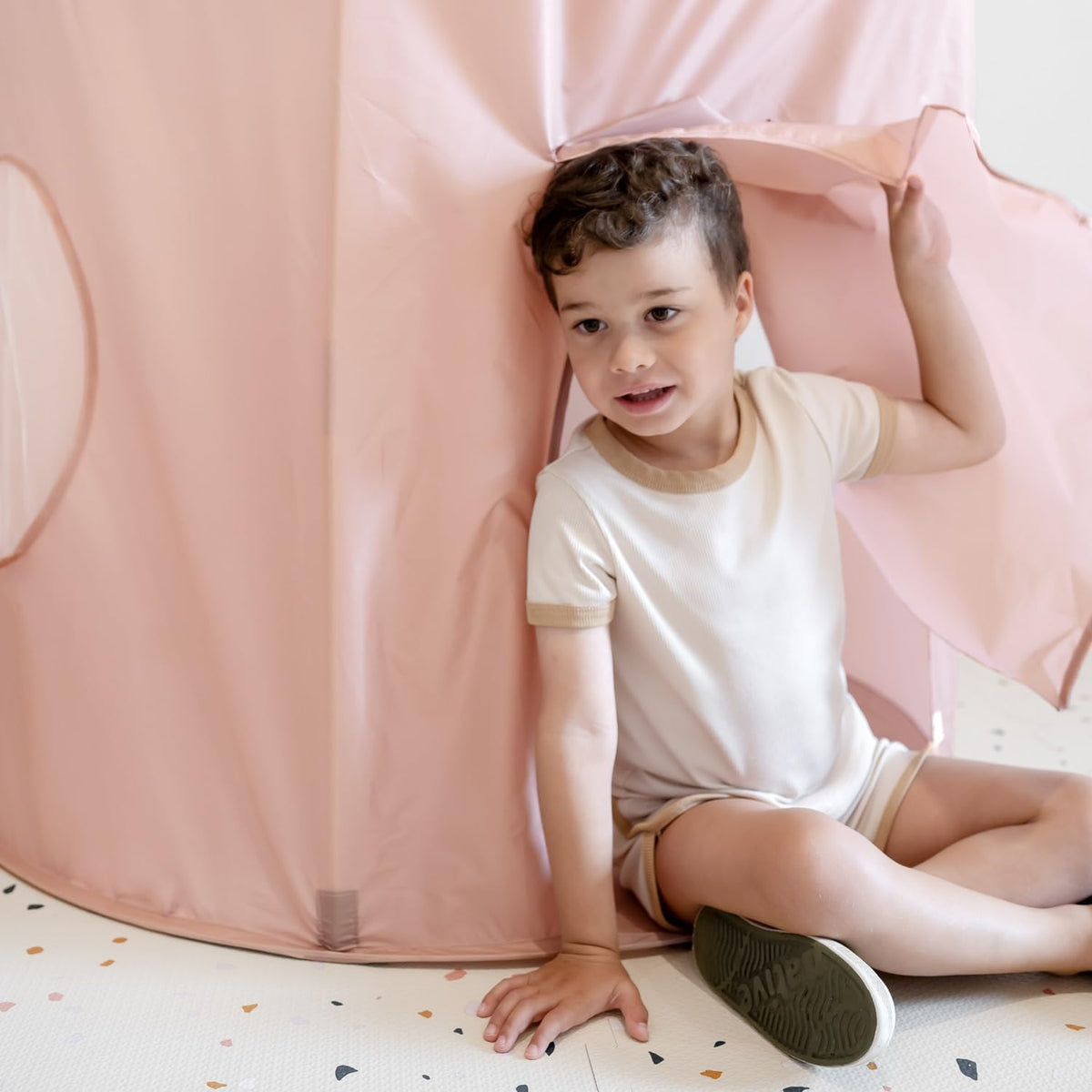 3 Sprouts play tent folds flat for quick storage after playtime