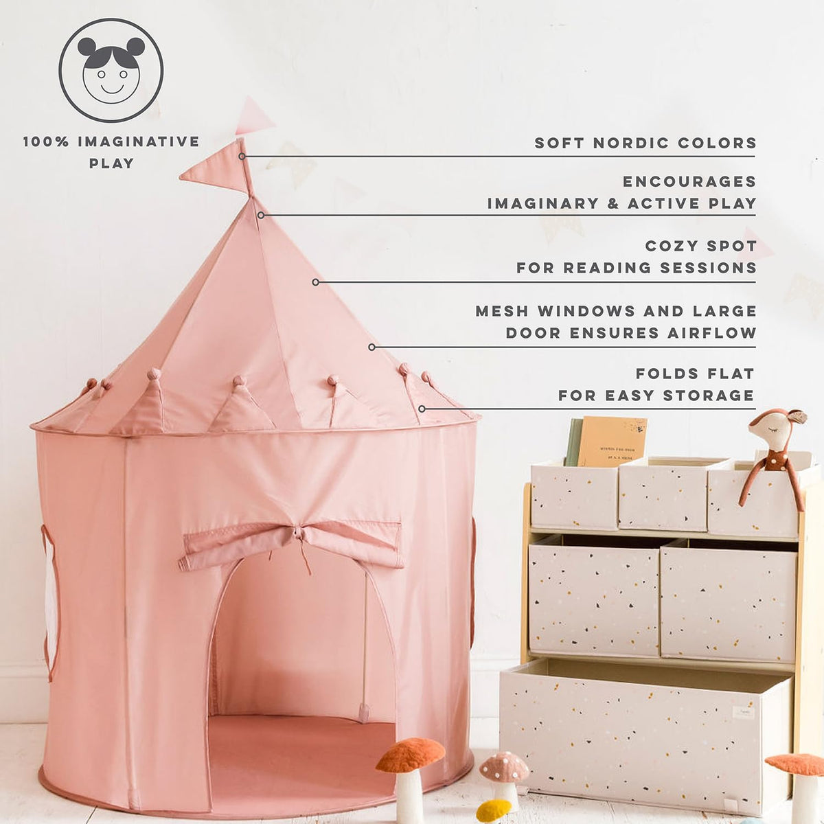 3 Sprouts play tent featuring a tie-back door flap for easy access