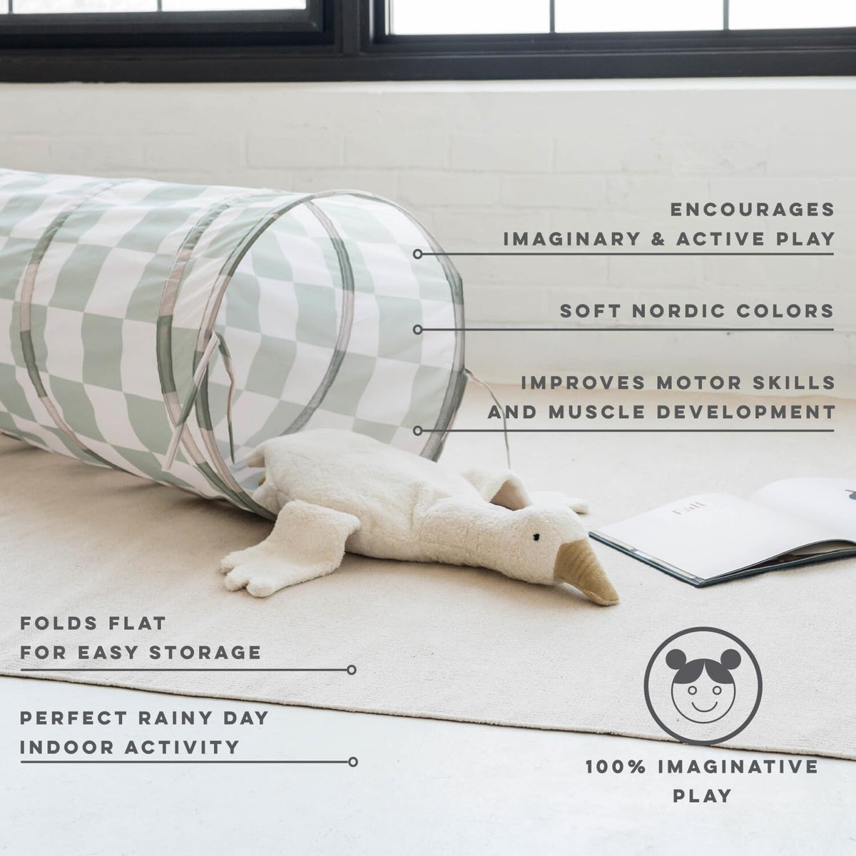 3 Sprouts tunnel shows recycled fabric construction for eco friendly play