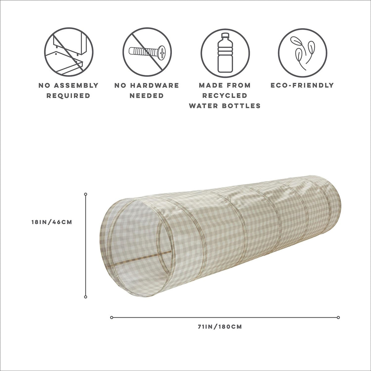3 Sprouts play tunnel folding design compact; storage is quick after playtime.