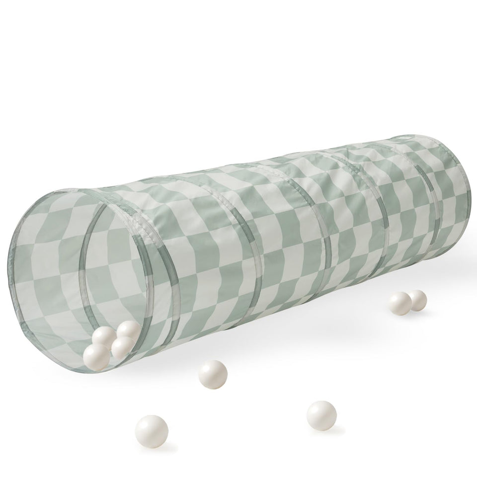 3 Sprouts play tunnel checkered green for indoor crawling fun