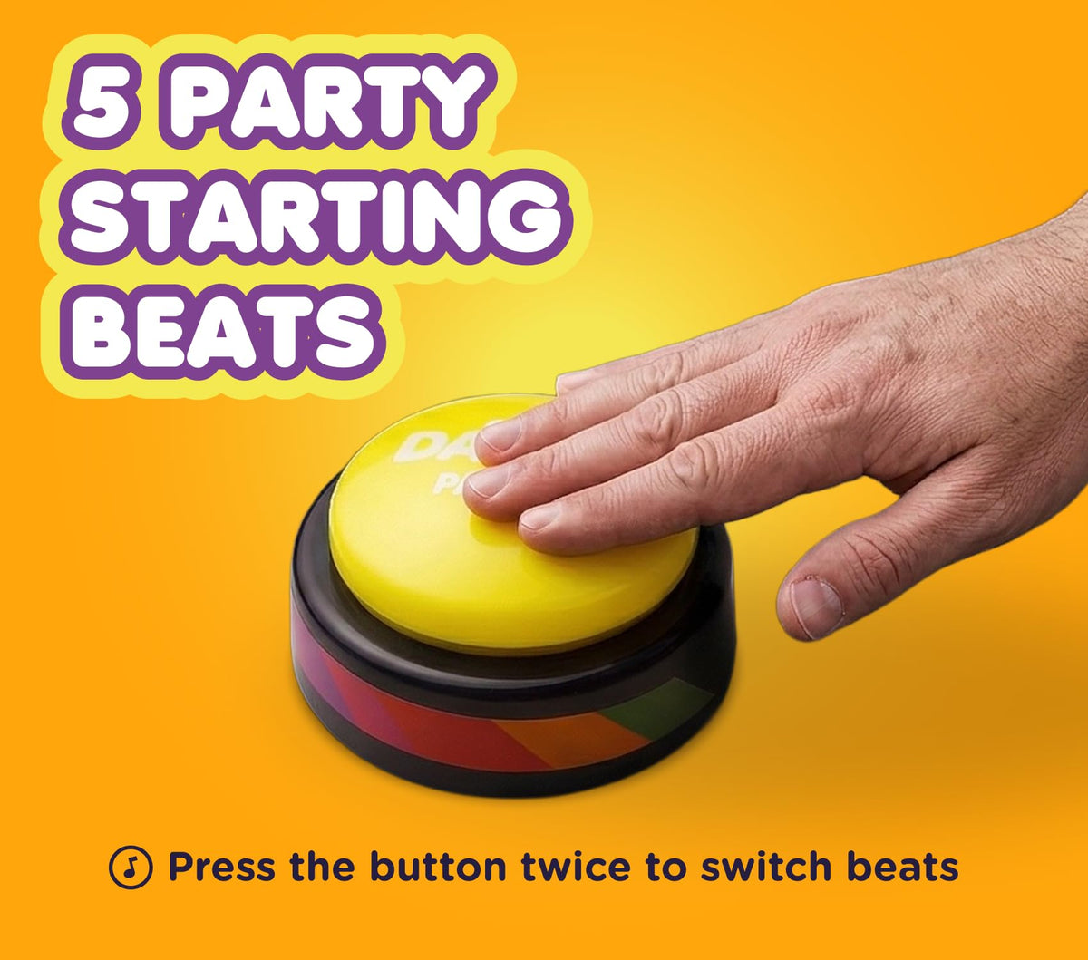 30 Second Dance Party button on desk in office setting for quick mood lift.