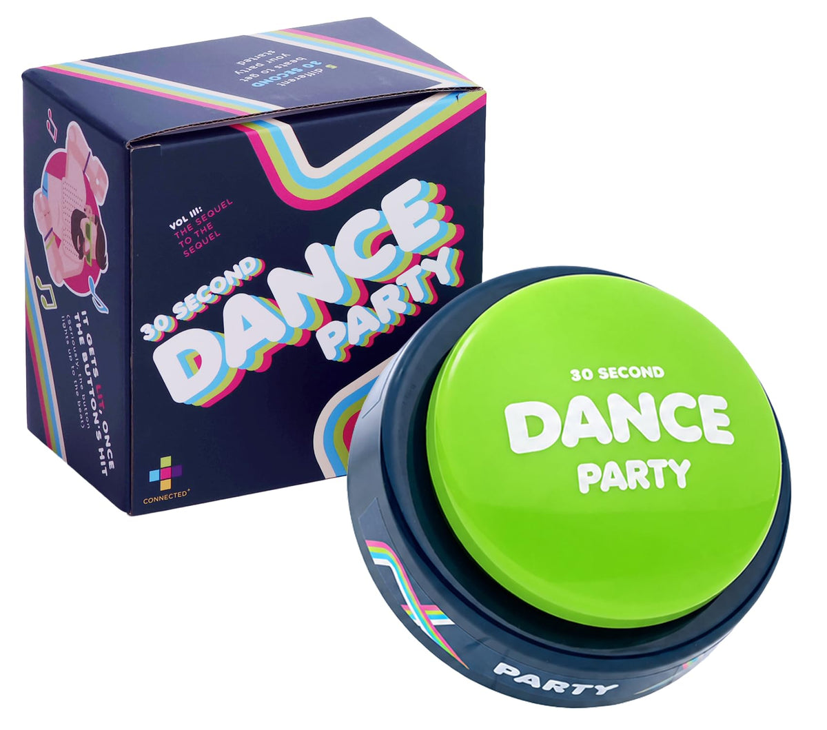 30 Second Dance Party Volume 3 button front glow synced to beats for instant mood lift
