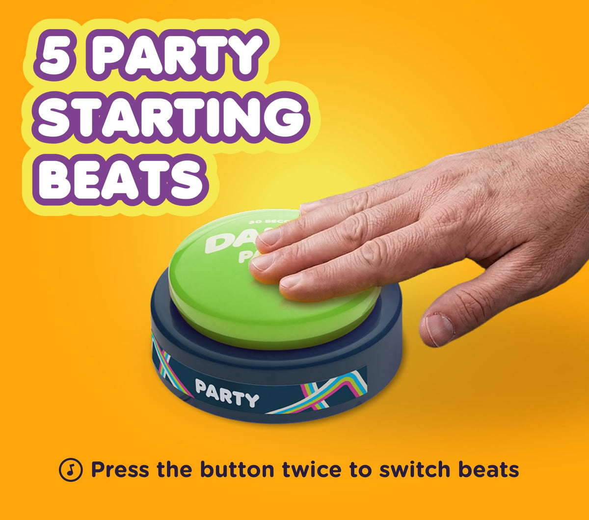 30 Second Dance Party Volume 3 close-up button shows large tactile surface for easy pressing